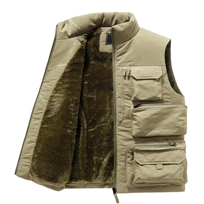 Men's Slim Fit Sleeveless Jacket, Keep Warm Fleece Work Windbreaker, Fashion Winter Vest with Many Pockets