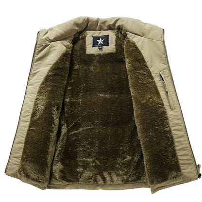 Men's Slim Fit Sleeveless Jacket, Keep Warm Fleece Work Windbreaker, Fashion Winter Vest with Many Pockets