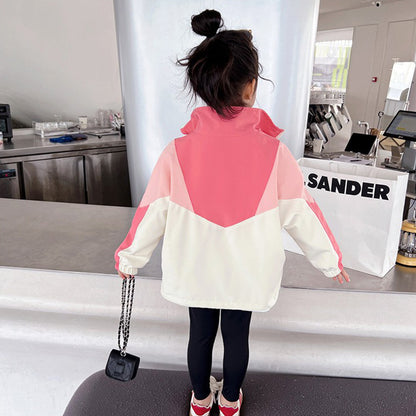 Colorblock Baseball Jacket for Girls, Spring and Autumn Trench Coat, Casual Fashion Outerwear for Children 2-10Years