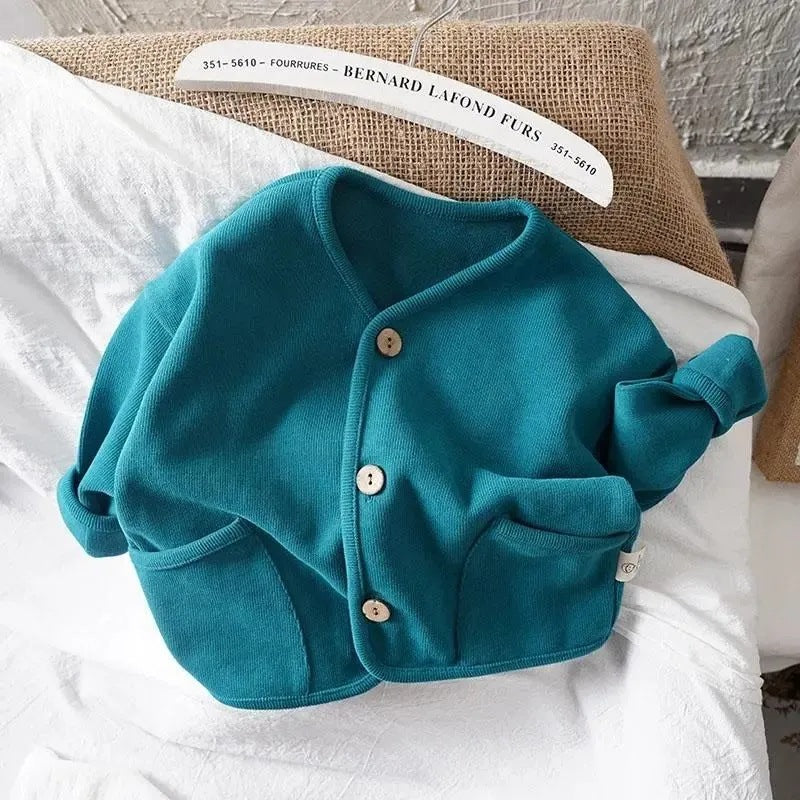 Autumn Style Cardigan for Kids, Loose Fit, Long Sleeve, Pure Cotton Casual Jacket, Solid Color Top for Boys and Girls