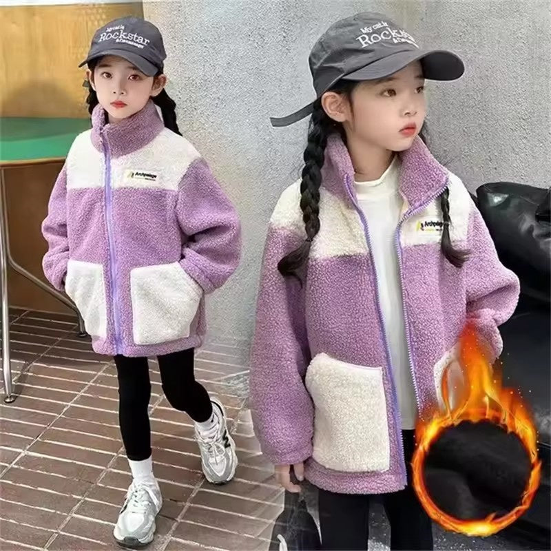 Girls LambWool Warm Jackets, Winter Kids Coats, Plus Velvet Padded Outerwear, New Teenager Fashion, Children Clothing
