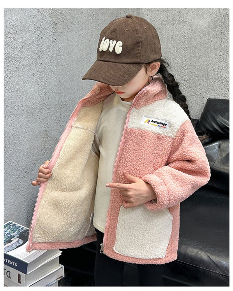 Girls LambWool Warm Jackets, Winter Kids Coats, Plus Velvet Padded Outerwear, New Teenager Fashion, Children Clothing