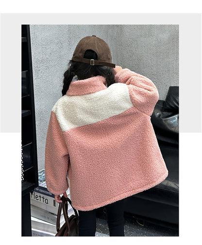 Girls LambWool Warm Jackets, Winter Kids Coats, Plus Velvet Padded Outerwear, New Teenager Fashion, Children Clothing