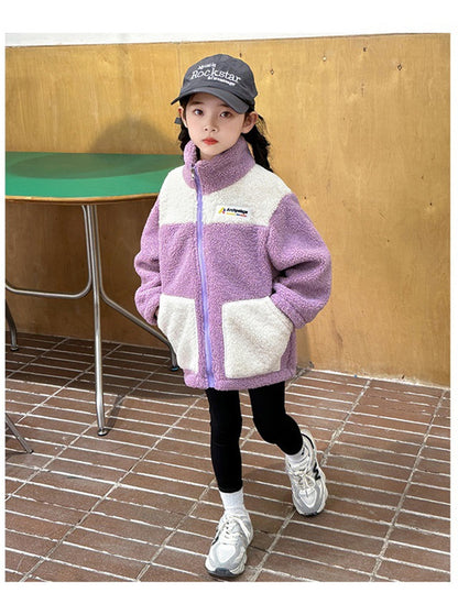 Girls LambWool Warm Jackets, Winter Kids Coats, Plus Velvet Padded Outerwear, New Teenager Fashion, Children Clothing