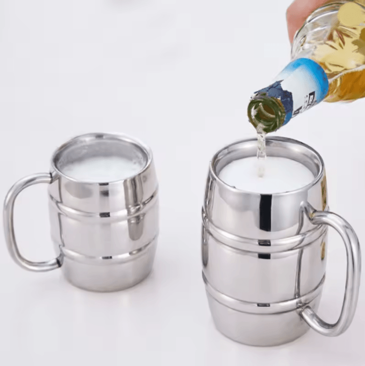 Double Wall Stainless Steel Beer Mug Insulated Coffee Cup with Handle for Camping and Outdoor Use