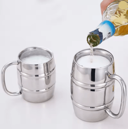 Double Wall Stainless Steel Beer Mug Insulated Coffee Cup with Handle for Camping and Outdoor Use