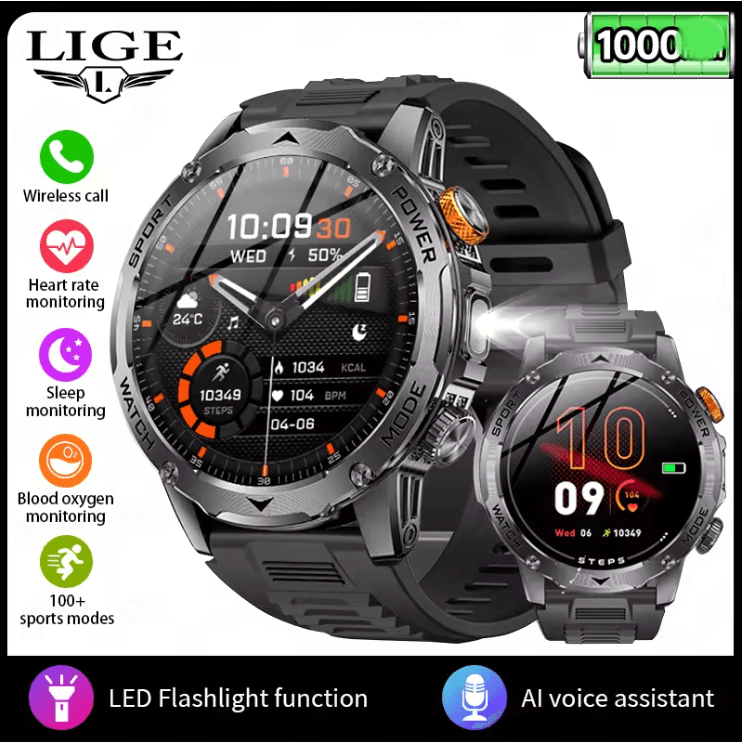AMOLED Smart Watch for Men with Fitness Tracking Bluetooth Calling and Waterproof Design