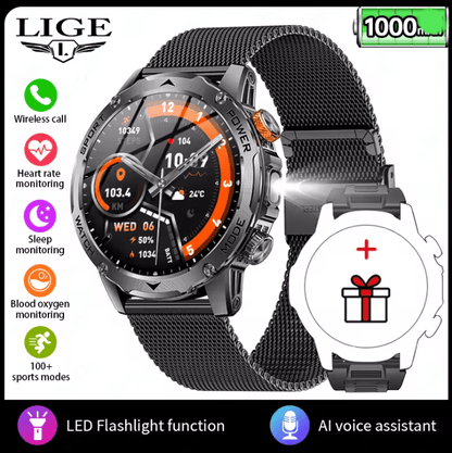 AMOLED Smart Watch for Men with Fitness Tracking Bluetooth Calling and Waterproof Design