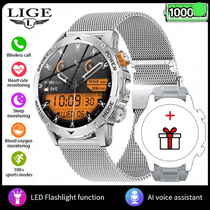 AMOLED Smart Watch for Men with Fitness Tracking Bluetooth Calling and Waterproof Design