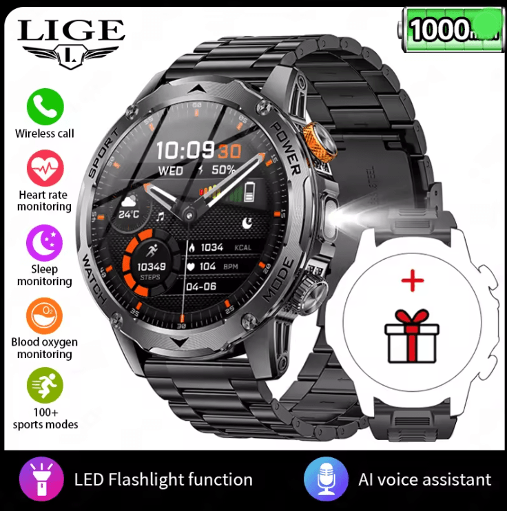 AMOLED Smart Watch for Men with Fitness Tracking Bluetooth Calling and Waterproof Design