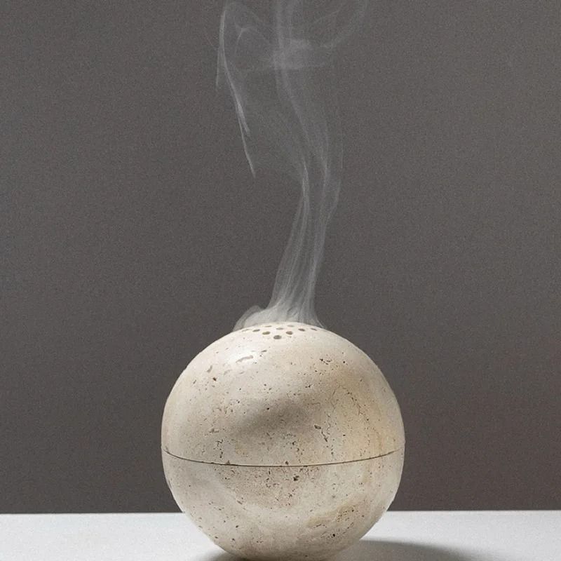 Travertine Sphere Incense Burner for Home and Meditation