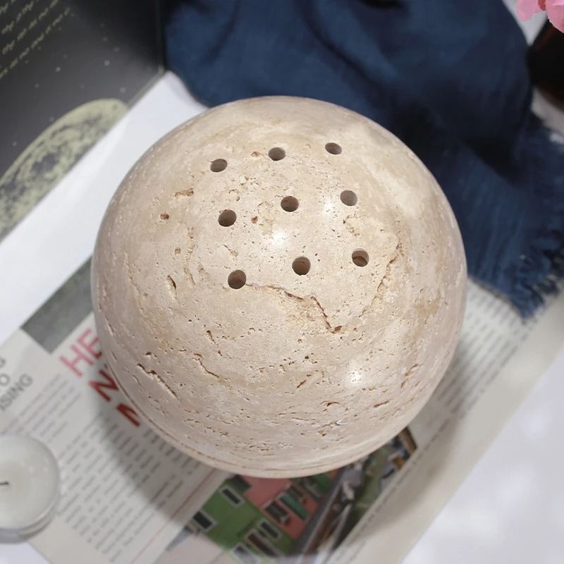 Travertine Sphere Incense Burner for Home and Meditation