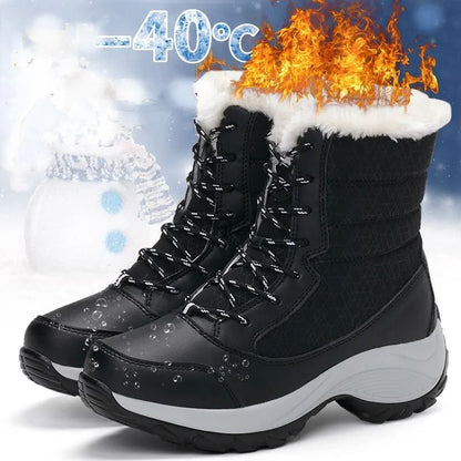 Womens Waterproof Platform Ankle Boots with Plush Lining