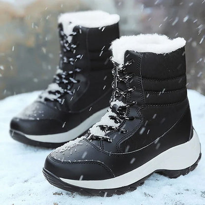Womens Waterproof Platform Ankle Boots with Plush Lining