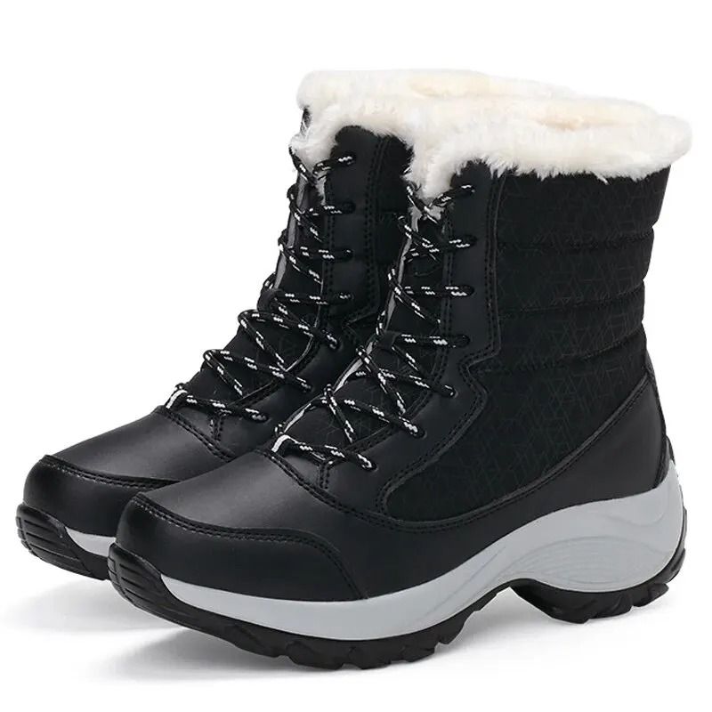 Womens Waterproof Platform Ankle Boots with Plush Lining