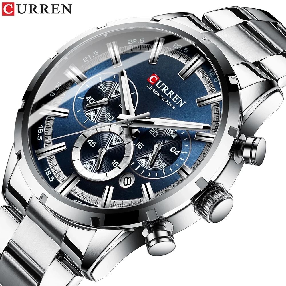 Curren Stainless Steel Chronograph Quartz Watch for Men with Water Resistant Design