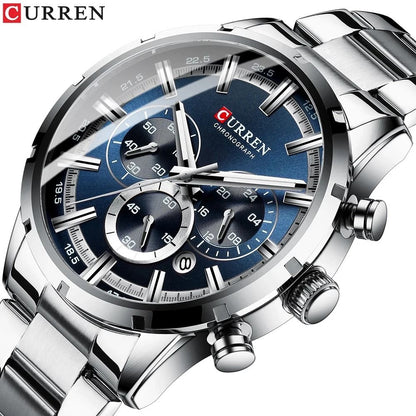 Curren Stainless Steel Chronograph Quartz Watch for Men with Water Resistant Design