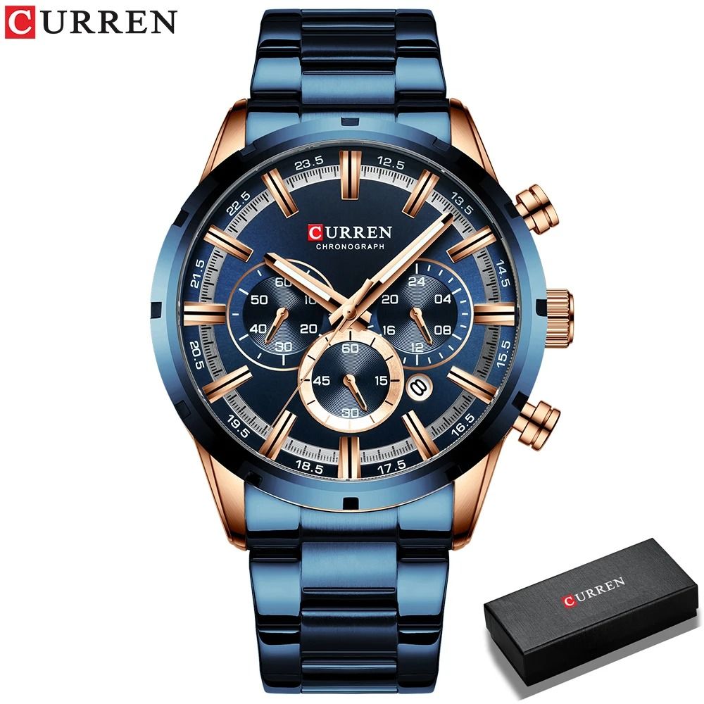 Curren Stainless Steel Chronograph Quartz Watch for Men with Water Resistant Design