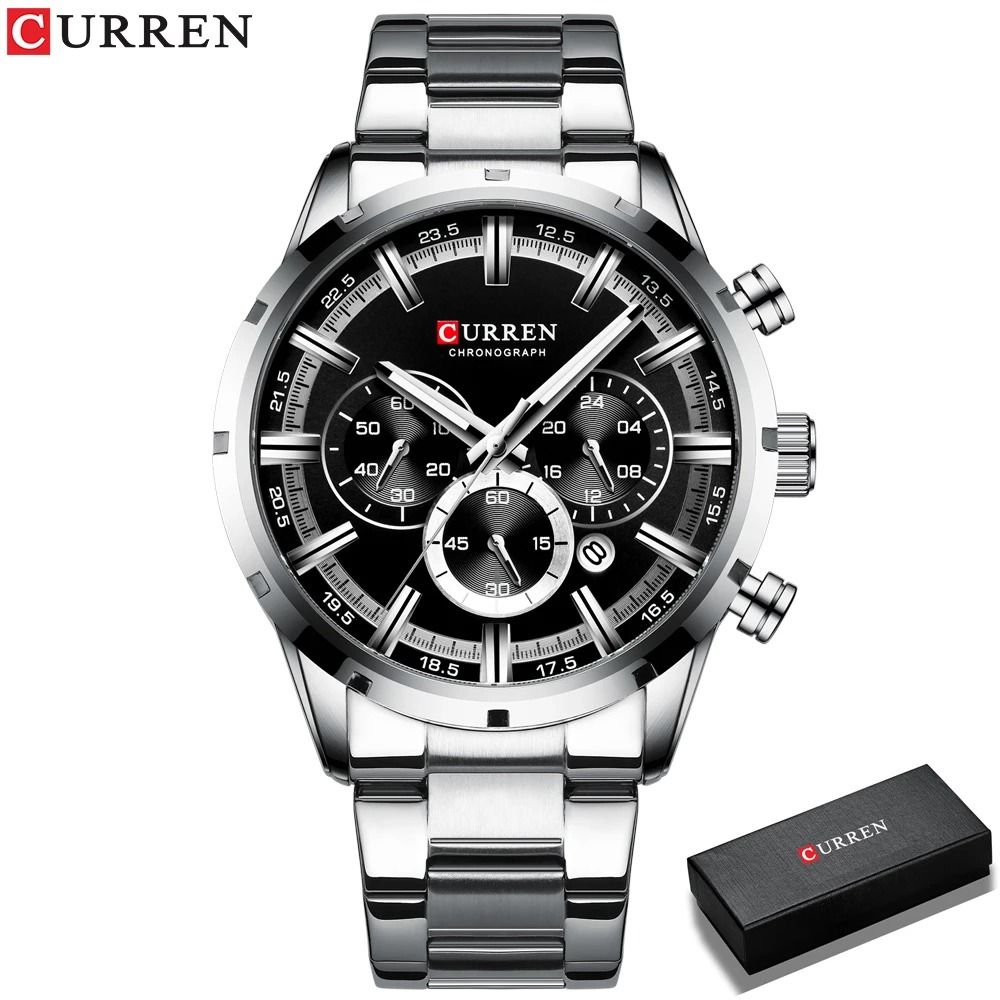 Curren Stainless Steel Chronograph Quartz Watch for Men with Water Resistant Design