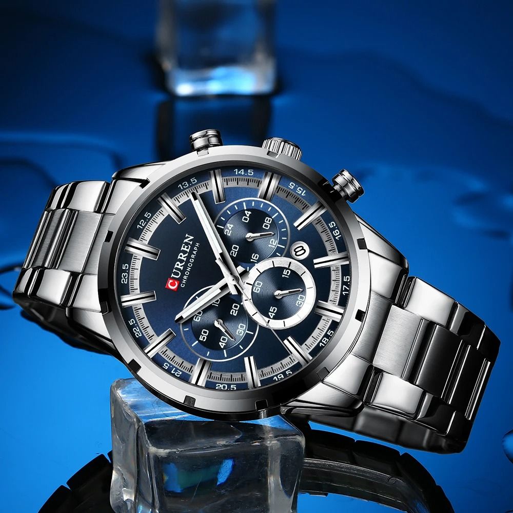 Curren Stainless Steel Chronograph Quartz Watch for Men with Water Resistant Design