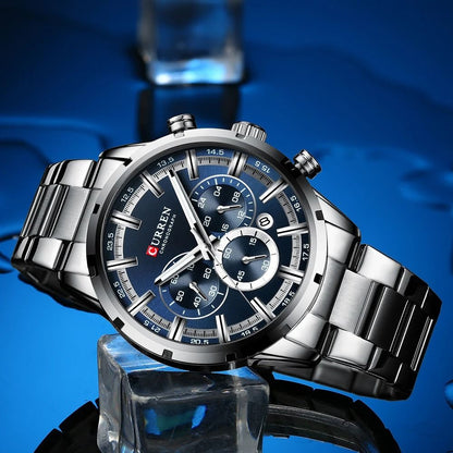 Curren Stainless Steel Chronograph Quartz Watch for Men with Water Resistant Design