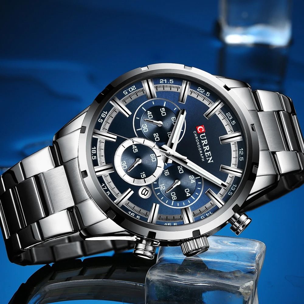Curren Stainless Steel Chronograph Quartz Watch for Men with Water Resistant Design