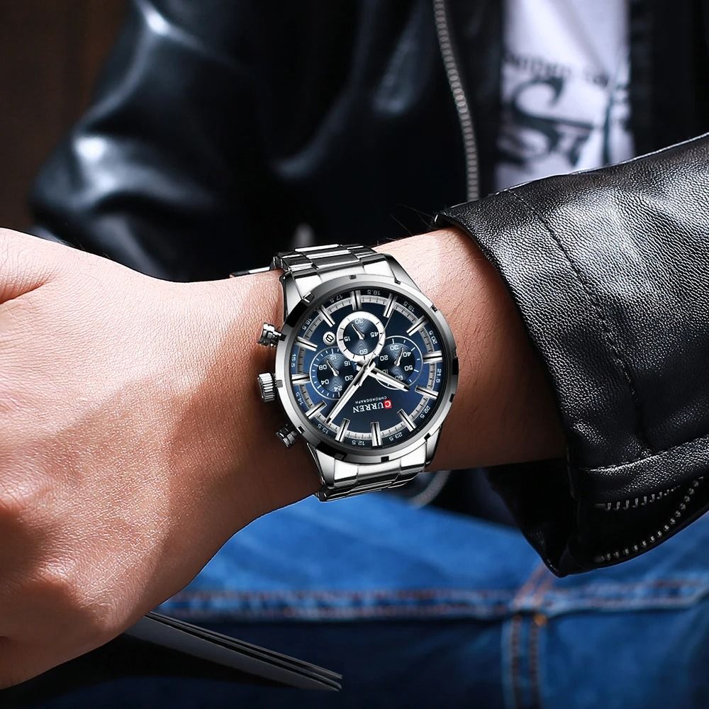 Curren Stainless Steel Chronograph Quartz Watch for Men with Water Resistant Design