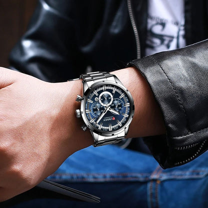 Curren Stainless Steel Chronograph Quartz Watch for Men with Water Resistant Design