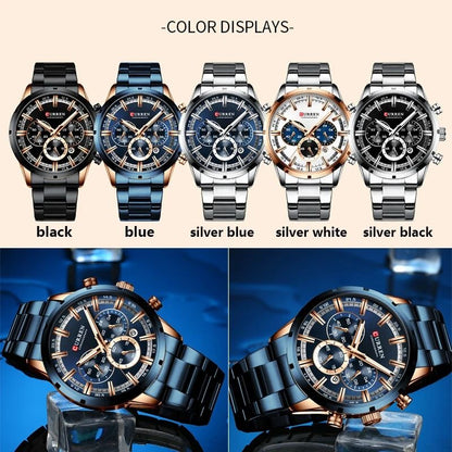 Curren Stainless Steel Chronograph Quartz Watch for Men with Water Resistant Design