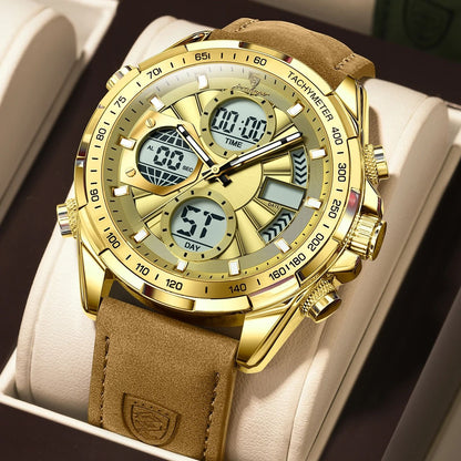 Poedagar LED Dual Time Mens Watch with Week Date Display and Quartz Movement
