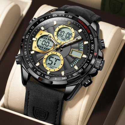 Poedagar LED Dual Time Mens Watch with Week Date Display and Quartz Movement