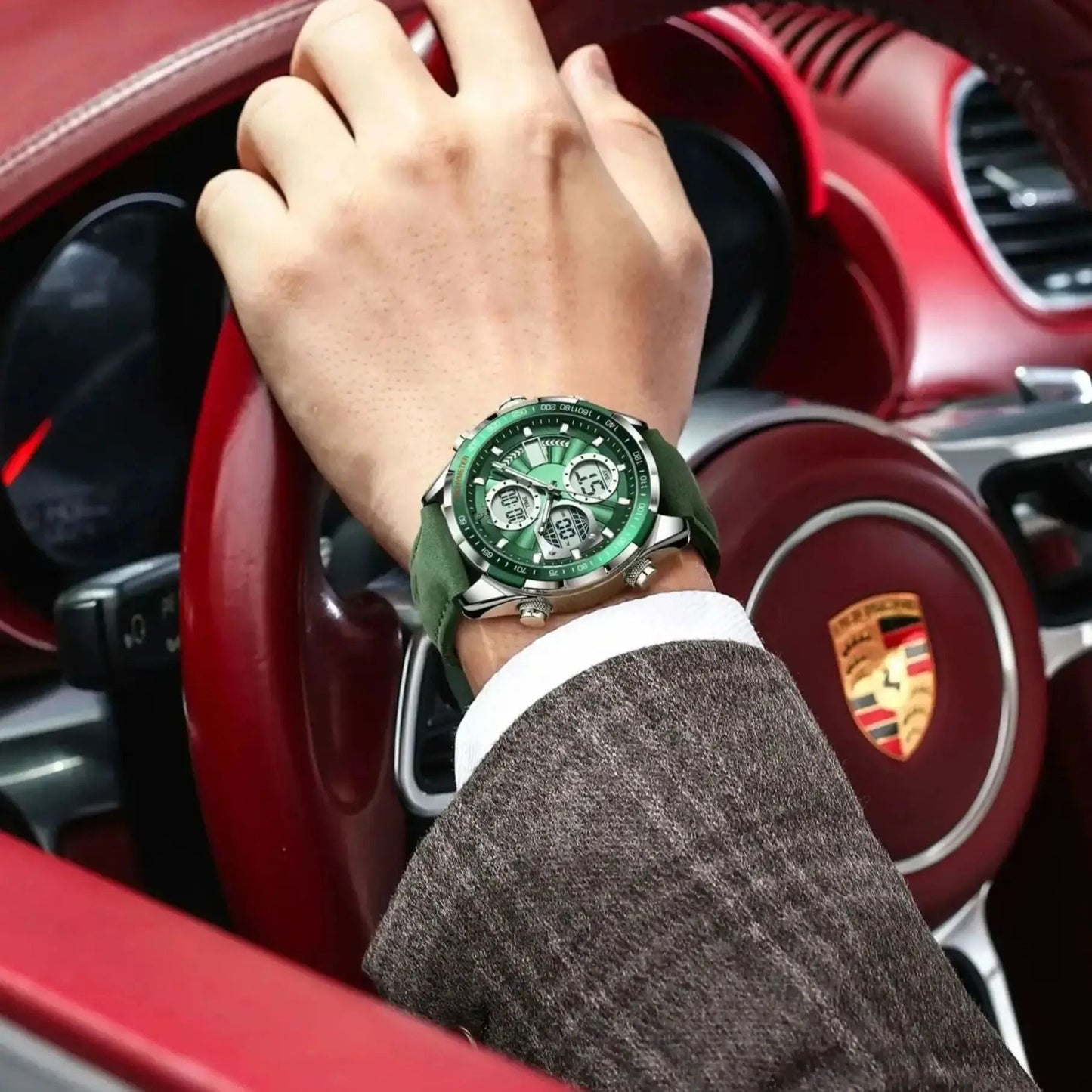 Poedagar LED Dual Time Mens Watch with Week Date Display and Quartz Movement