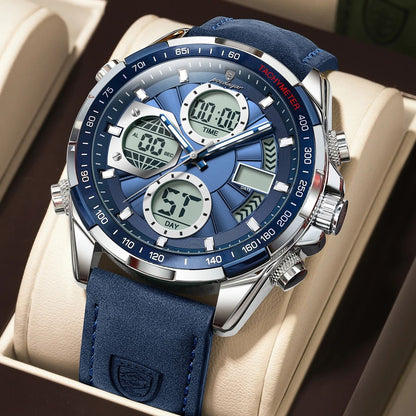 Poedagar LED Dual Time Mens Watch with Week Date Display and Quartz Movement