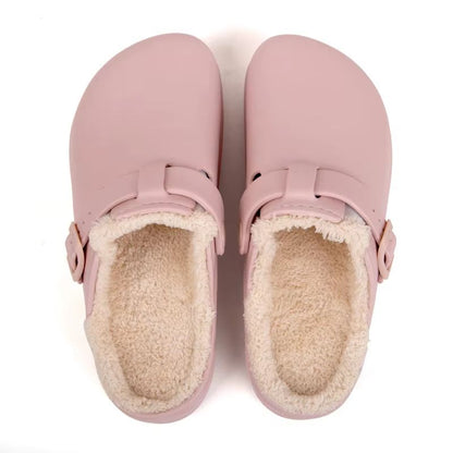 Women's Winter Fur Slippers – Waterproof, Anti-Slip Plush Lined House & Garden Shoes