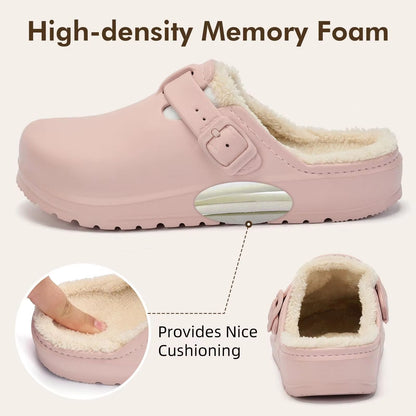 Women's Winter Fur Slippers – Waterproof, Anti-Slip Plush Lined House & Garden Shoes