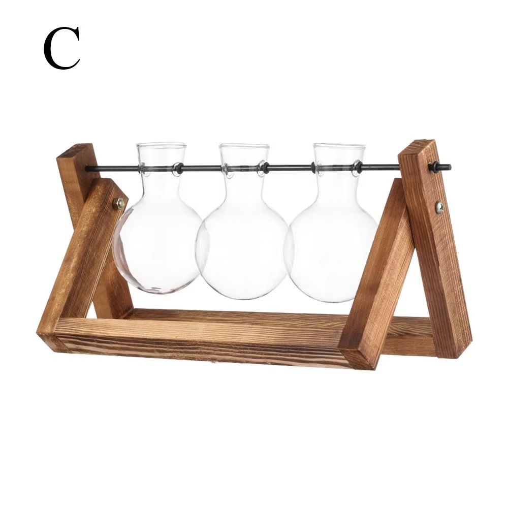 Wooden Frame Hydroponic Glass Vase – Tabletop Terrarium Planter for Home Decoration