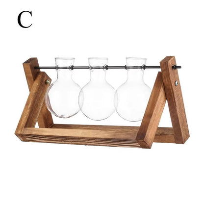 Wooden Frame Hydroponic Glass Vase – Tabletop Terrarium Planter for Home Decoration