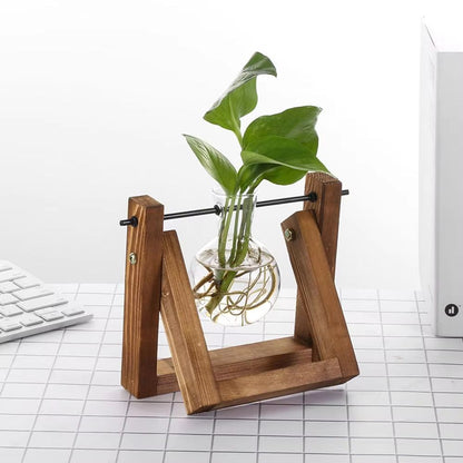 Wooden Frame Hydroponic Glass Vase – Tabletop Terrarium Planter for Home Decoration
