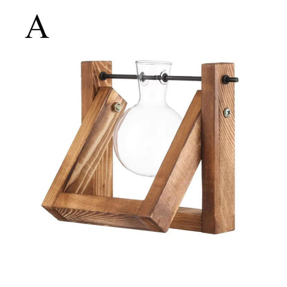Wooden Frame Hydroponic Glass Vase – Tabletop Terrarium Planter for Home Decoration