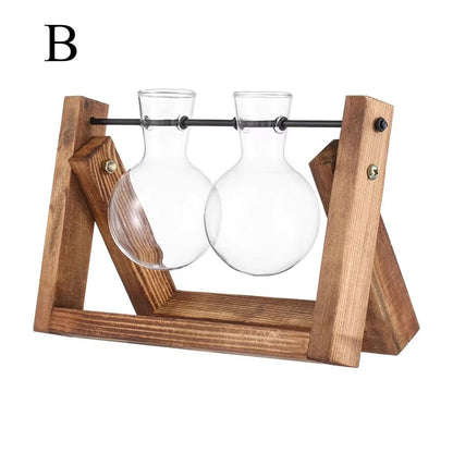 Wooden Frame Hydroponic Glass Vase – Tabletop Terrarium Planter for Home Decoration