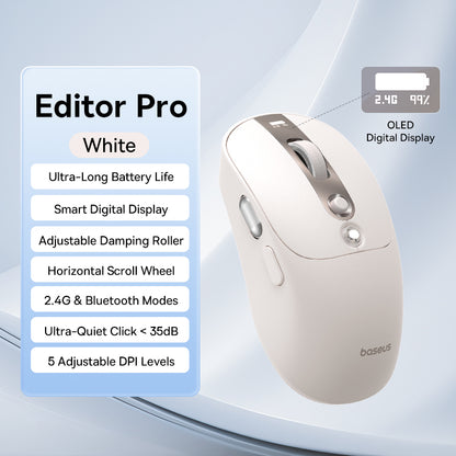 Rechargeable Ergonomic Mice Digital Display, Baseus Bluetooth Wireless Mouse, Two Scroll Wheels, Customizable Button