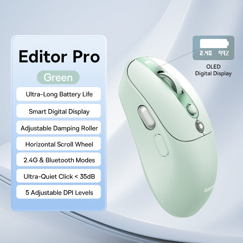Rechargeable Ergonomic Mice Digital Display, Baseus Bluetooth Wireless Mouse, Two Scroll Wheels, Customizable Button