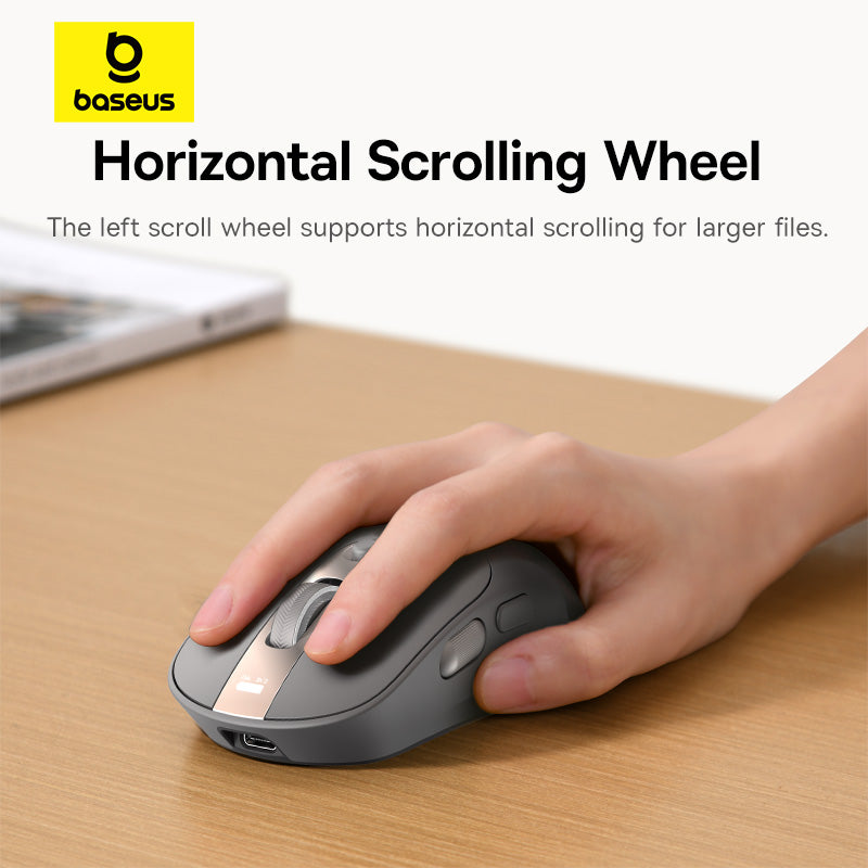 Rechargeable Ergonomic Mice Digital Display, Baseus Bluetooth Wireless Mouse, Two Scroll Wheels, Customizable Button