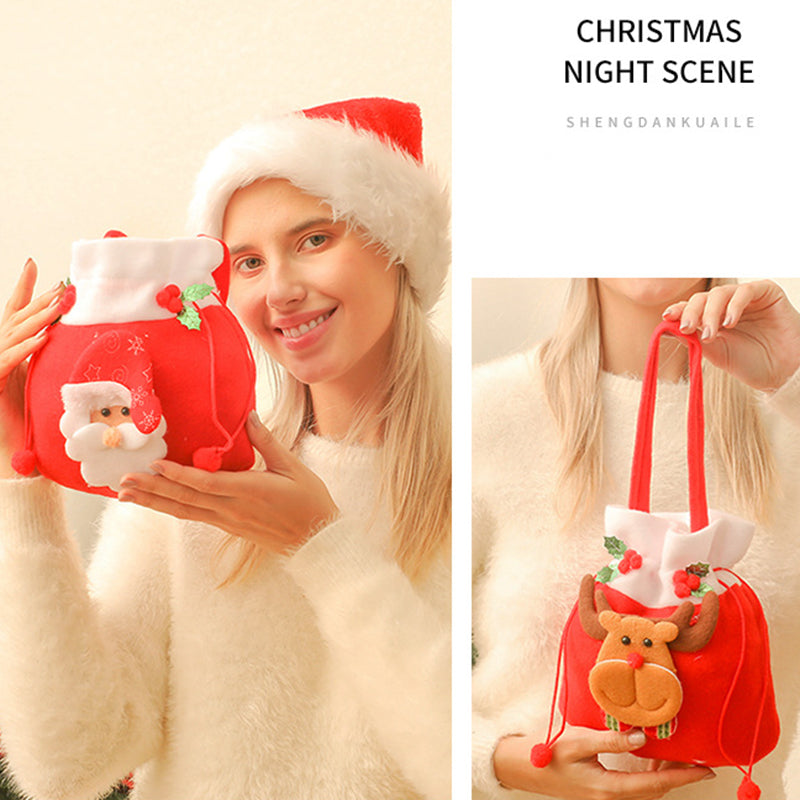 Christmas Gift Bags Drawstring Set,4Pcs Flannel Santa Sack Candy Pouches for Children's Gifts,Holiday Gift Wrapping