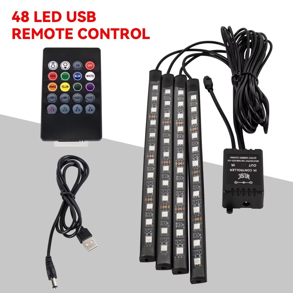 LED Car Interior Ambient Lights – RGB Footwell Lamp Kit with Remote & APP Music Control
