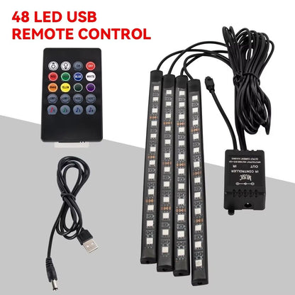 LED Car Interior Ambient Lights – RGB Footwell Lamp Kit with Remote & APP Music Control