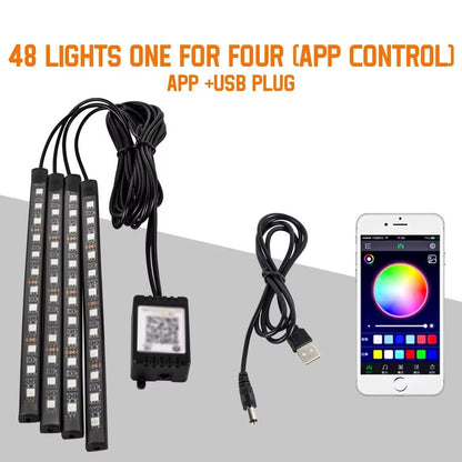 LED Car Interior Ambient Lights – RGB Footwell Lamp Kit with Remote & APP Music Control