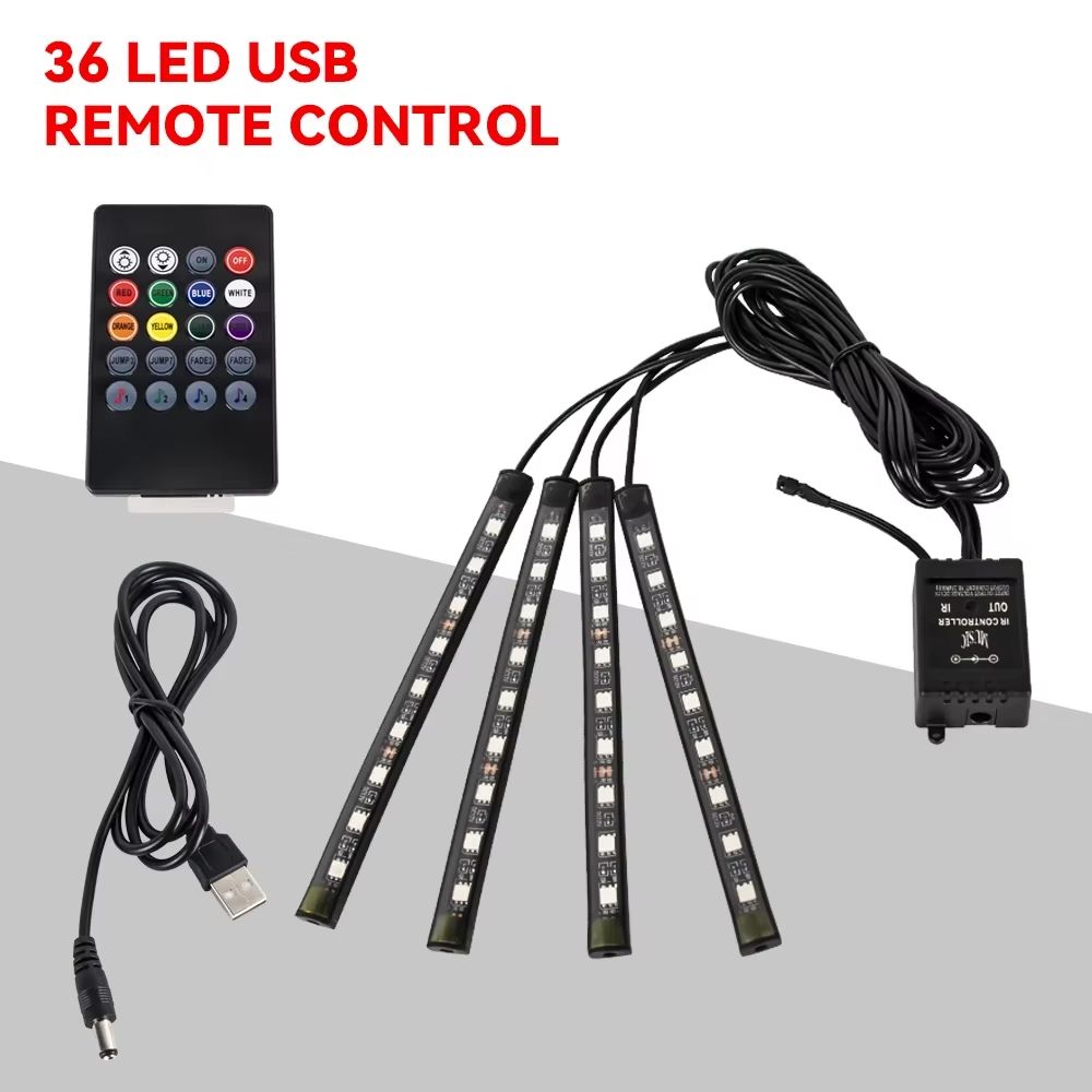 LED Car Interior Ambient Lights – RGB Footwell Lamp Kit with Remote & APP Music Control