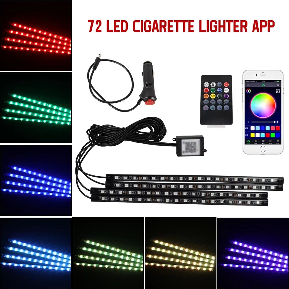LED Car Interior Ambient Lights – RGB Footwell Lamp Kit with Remote & APP Music Control