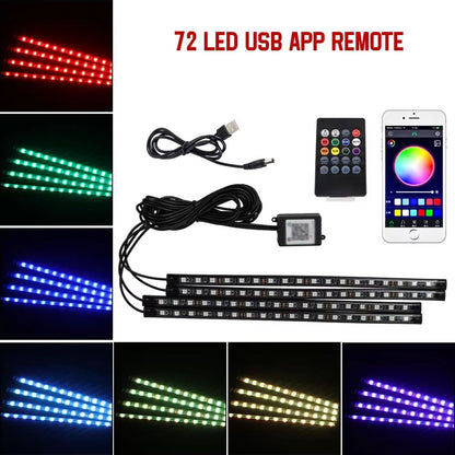 LED Car Interior Ambient Lights – RGB Footwell Lamp Kit with Remote & APP Music Control